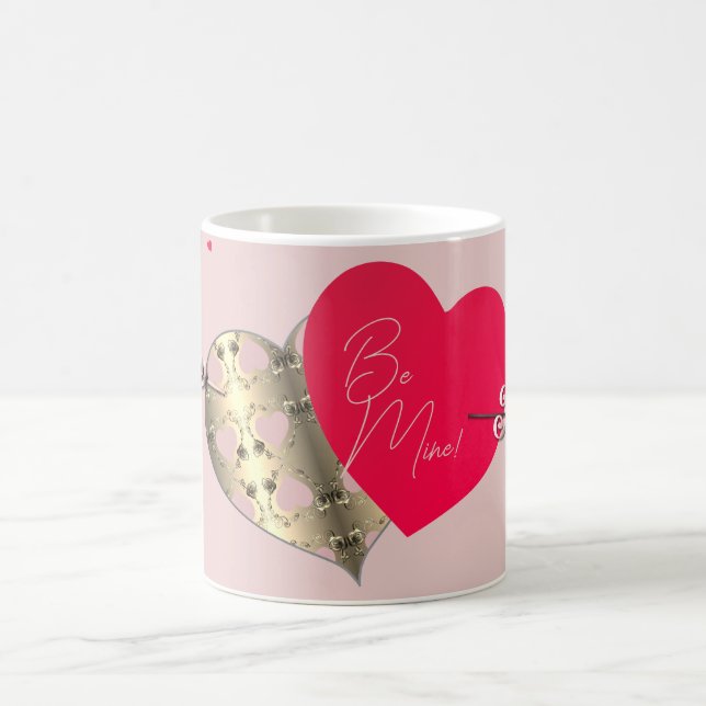 Pink Bronze Rose Red Heart Valentine's Day Coffee Mug (Center)