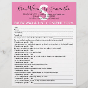 Pink Brow Wax Tint Customer Consent Waiver Form Flyer