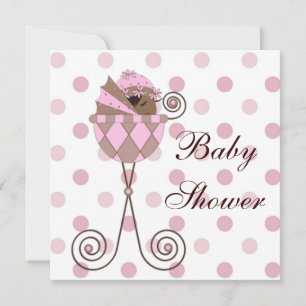 Pink Brown African American Baby Girl Shower Invitation