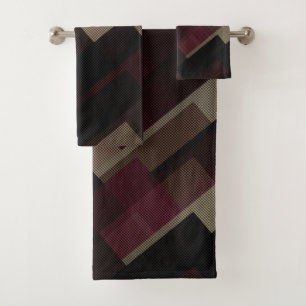 Pink brown and beige geometric bath towel set