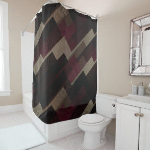 Pink brown and beige geometric shower curtain