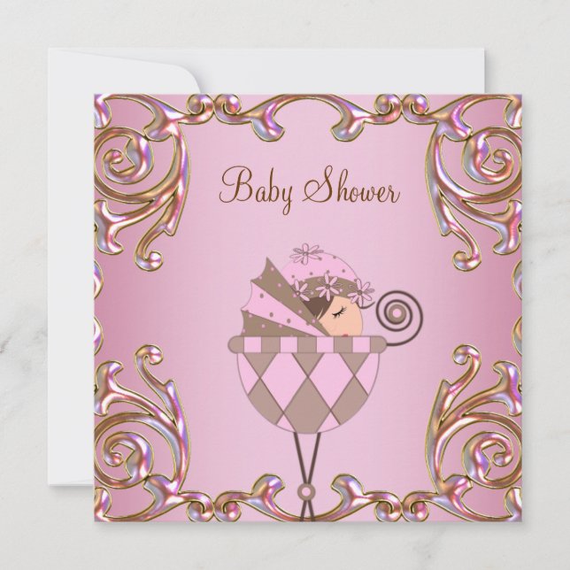 Pink Brown and Gold Girl Baby Shower Invitation (Front)