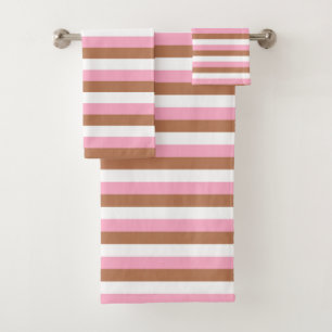 Pink, Brown and White Stripes Bath Towel Set