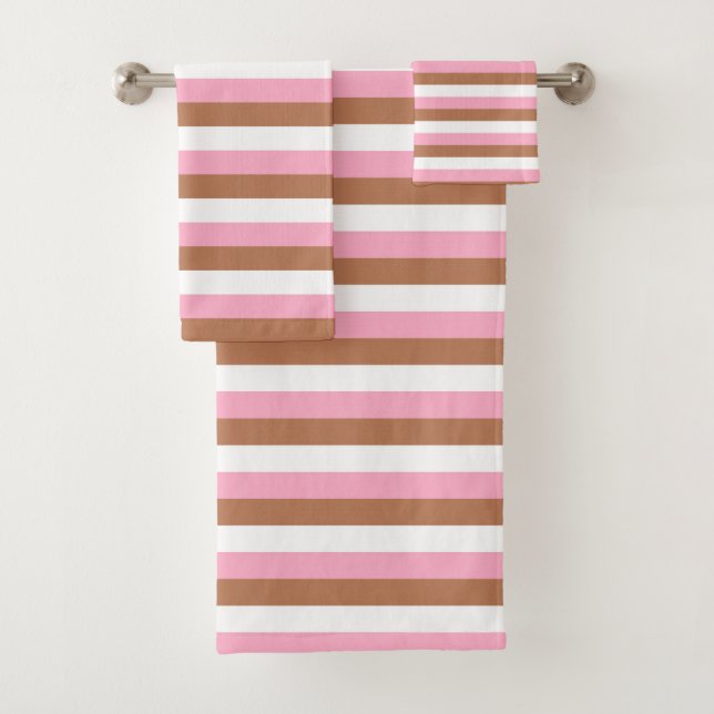 Pink, Brown and White Stripes Bath Towel Set (Insitu)