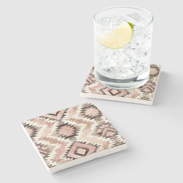 Pink Brown Aztec    Stone Coaster (Side)