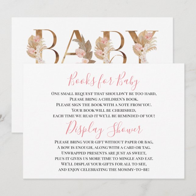 Pink Brown Baby Girl Display Shower Insert Card (Front/Back)