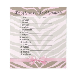 Pink/Brown Baby Shower Word Scramble Game 40 Pages Notepad