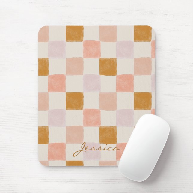 Pink Brown Beige Geometric Pattern Stylish Mouse Mat (With Mouse)