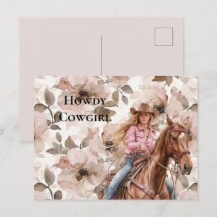 Pink Brown Blonde Cowgirl Southwestern Floral Howd Postcard
