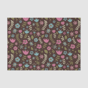 Pink Brown & Blue Whimsical Flowers Nature Pattern Tissue Paper