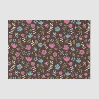 Pink Brown & Blue Whimsical Flowers Nature Pattern Tissue Paper