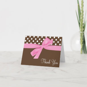Pink Brown Bow Polka Dot Thank You
