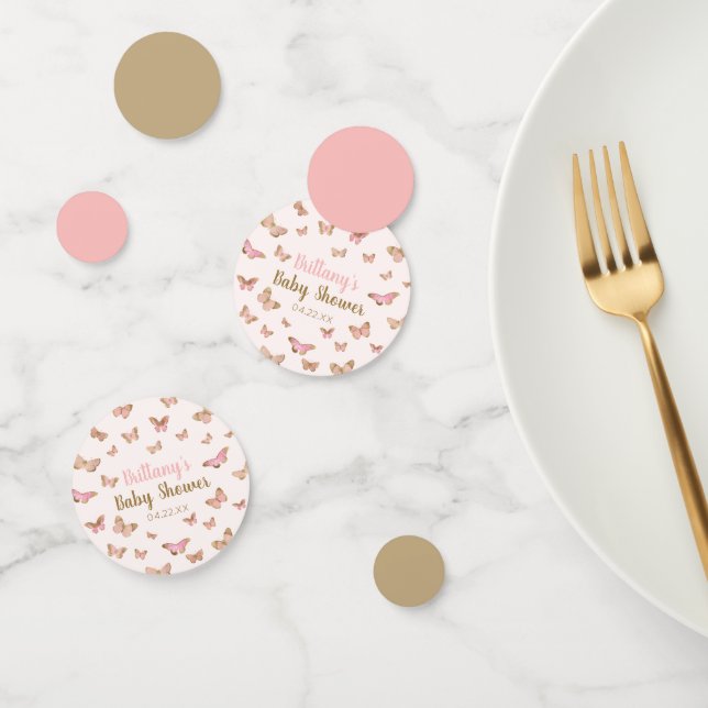 Pink Brown Butterfly Themed Baby Shower  Confetti (Group)