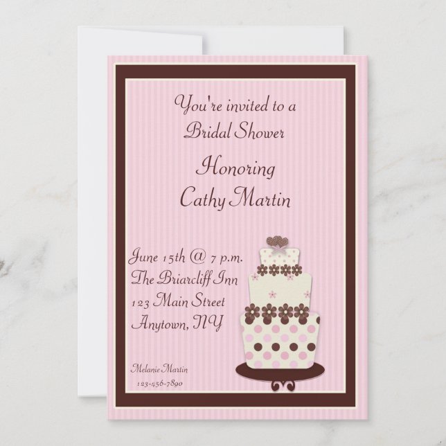 Pink Brown Cake Invitation (Front)