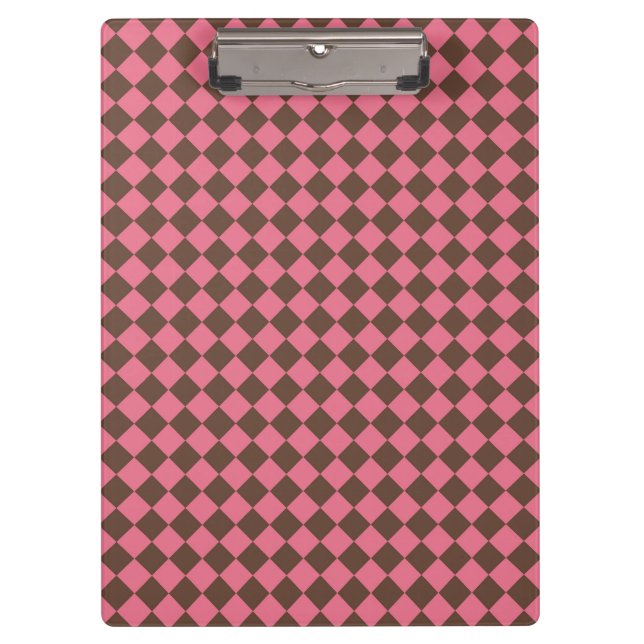 Pink Brown Chequered Diamond Pattern Clipboard (Front)