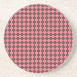 Pink Brown Chequered Diamond Pattern Coaster