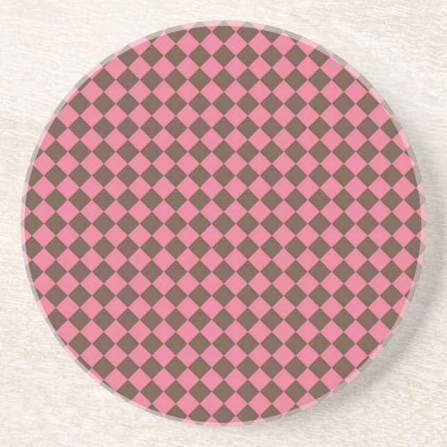 Pink Brown Chequered Diamond Pattern Coaster (Front)