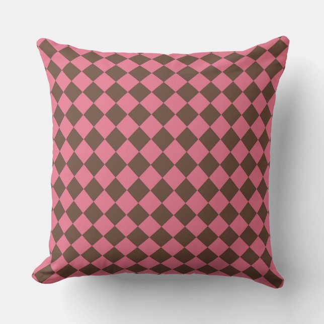 Pink Brown Chequered Diamond Pattern  Cushion (Front)