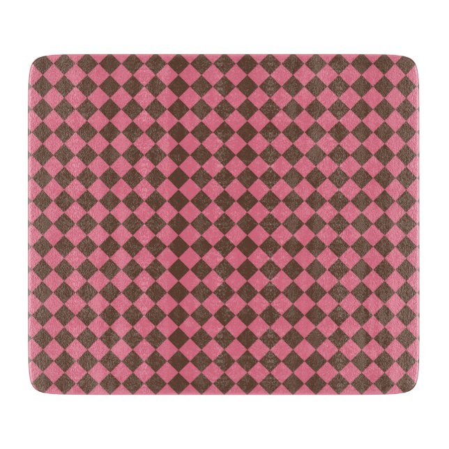 Pink Brown Chequered Diamond Pattern Cutting Board (Front)