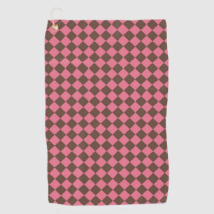 Pink Brown Chequered Diamond Pattern Golf Towel