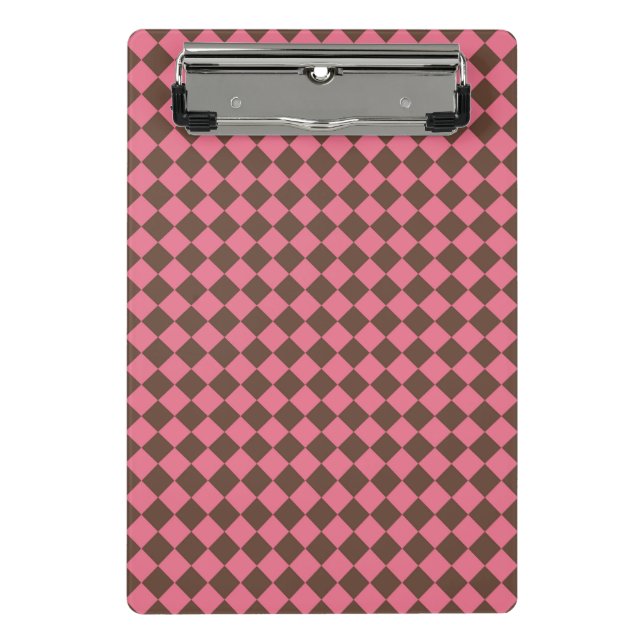 Pink Brown Chequered Diamond Pattern Mini Clipboard (Front)