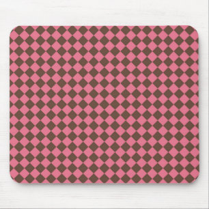 Pink Brown Chequered Diamond Pattern Mouse Mat
