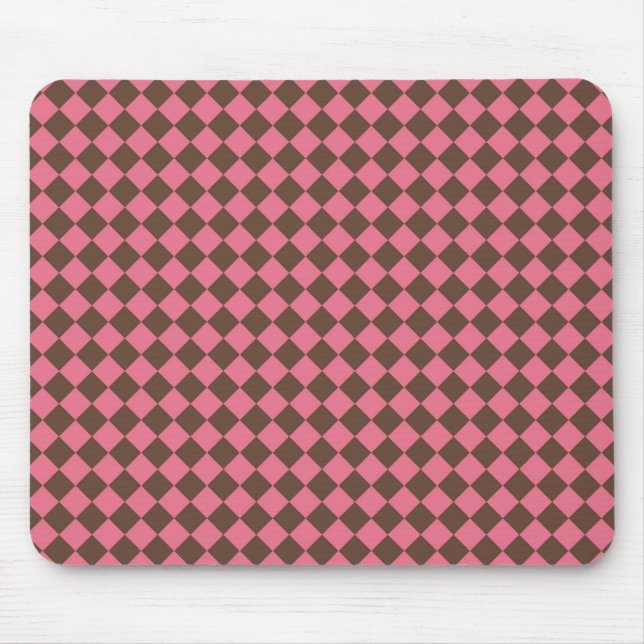 Pink Brown Chequered Diamond Pattern Mouse Mat (Front)