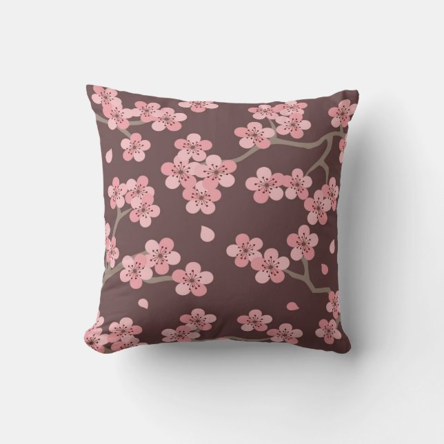 Pink Brown Cherry Blossom Pillow (Front)