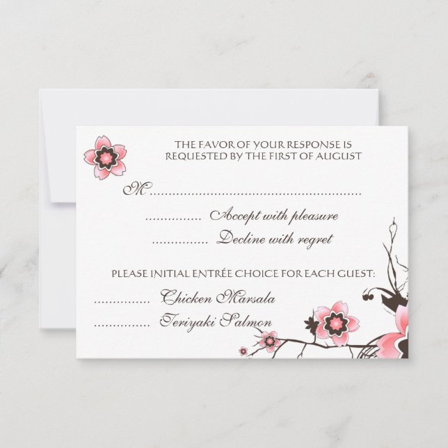 Pink & Brown Cherry Blossom  Response RSVP Card (Front)
