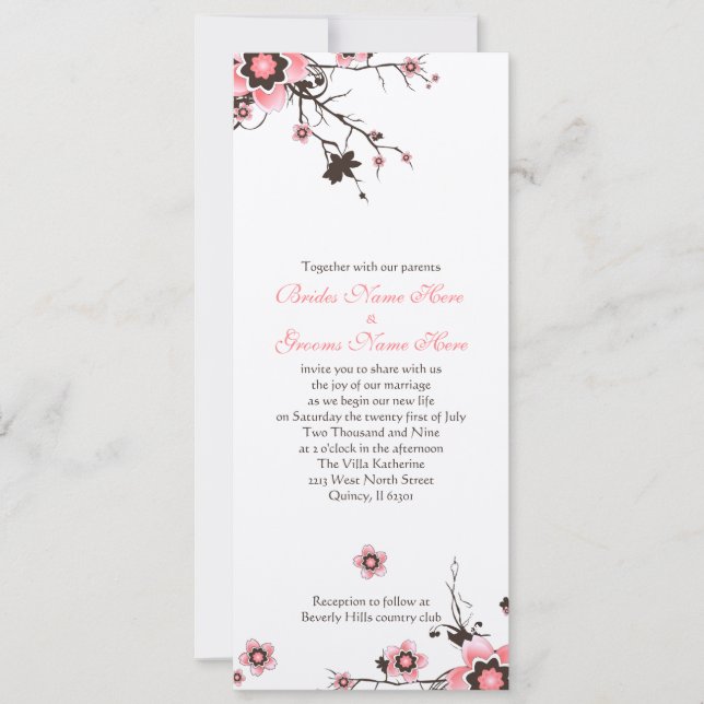 Pink & Brown Cherry Blossom Wedding Invite (Front)