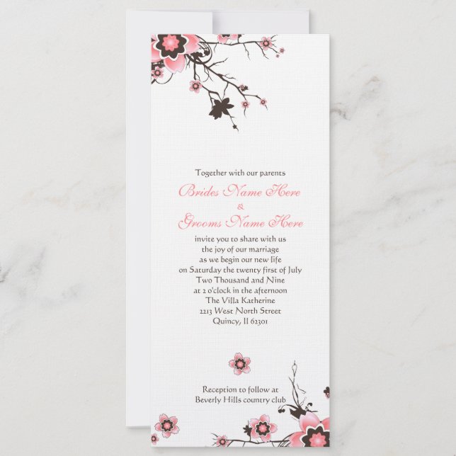 Pink & Brown Cherry Blossom Wedding Invite (Front)