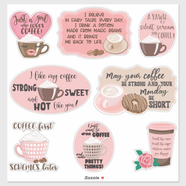Pink & Brown Coffee Quotes (Sheet)