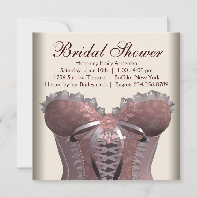 Pink Brown Corset Bridal Shower Invitation (Front)