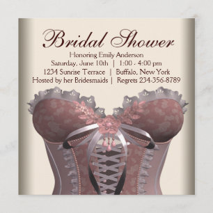 Pink Brown Corset Bridal Shower Invitation