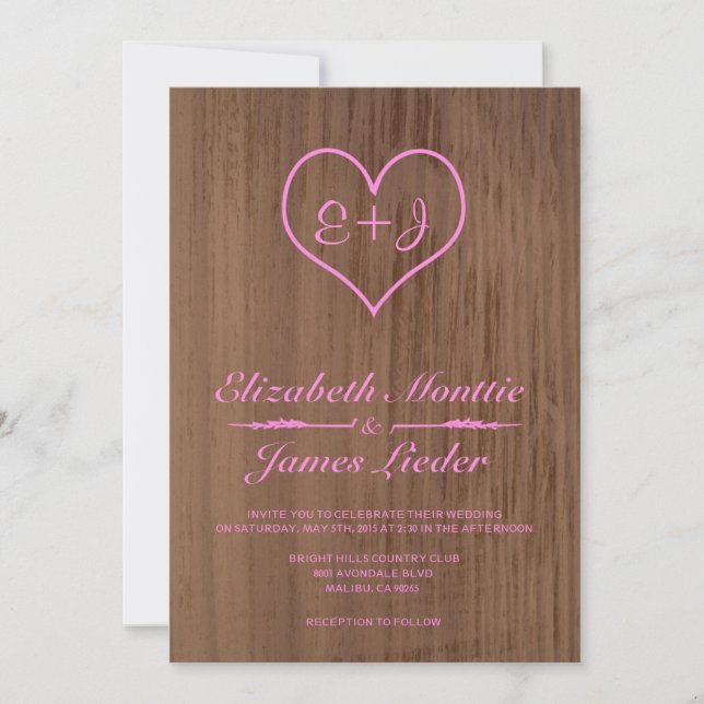 Pink & Brown Country Wedding Invitations (Front)