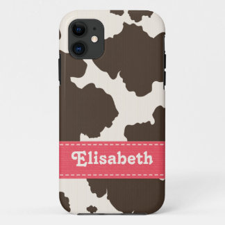 Pink Brown Cow Print iPhone 11 Case