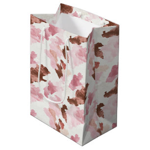 Pink Brown Cowgirl Cow Print Animal Bridal Shower Medium Gift Bag