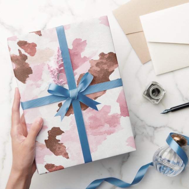 Pink Brown Cowgirl Cow Print Animal Bridal Shower Wrapping Paper (Gifting)