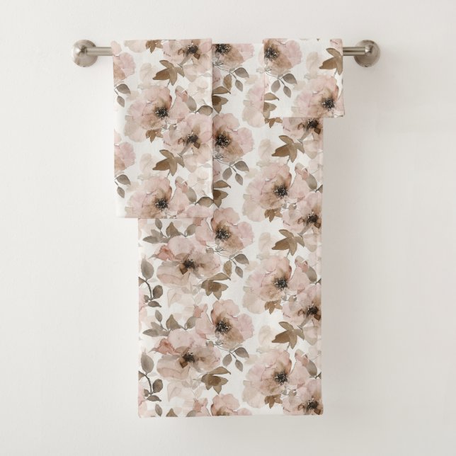 Pink Brown Cowgirl Southwestern Floral  Bath Towel Set (Insitu)