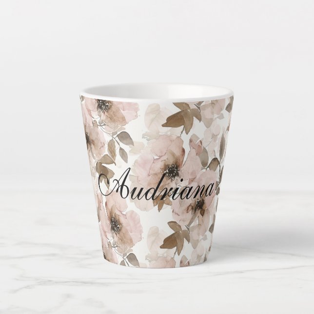 Pink Brown Cowgirl Southwestern Floral  Latte Mug (Front)