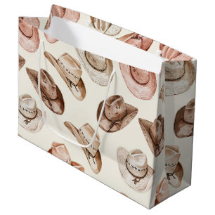 Pink Brown Cowgirl Southwestern Hats Birthday Large Gift Bag