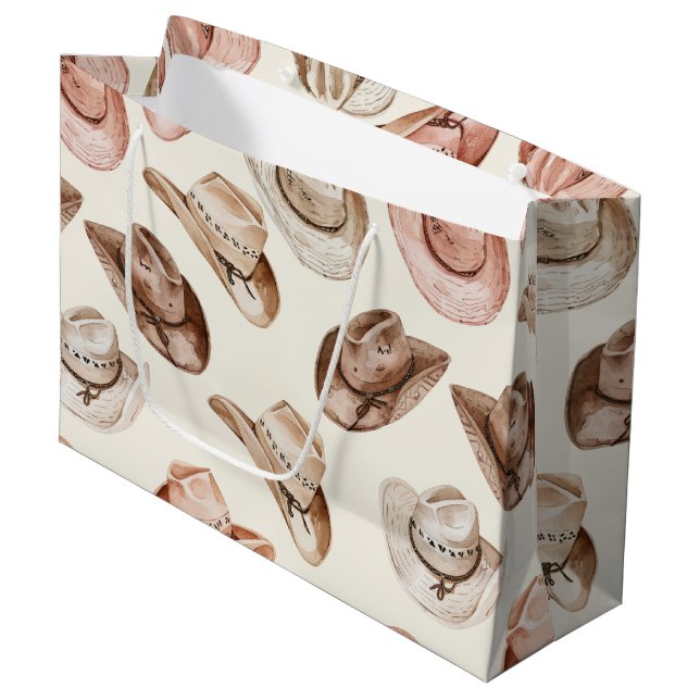 Pink Brown Cowgirl Southwestern Hats Birthday Large Gift Bag (Front Angled)