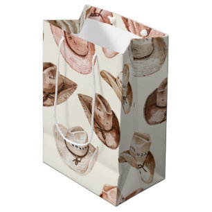 Pink Brown Cowgirl Southwestern Hats Birthday Medium Gift Bag