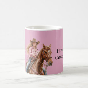 Pink Brown Cowgirl Southwestern Horse Blond Coffee Mug