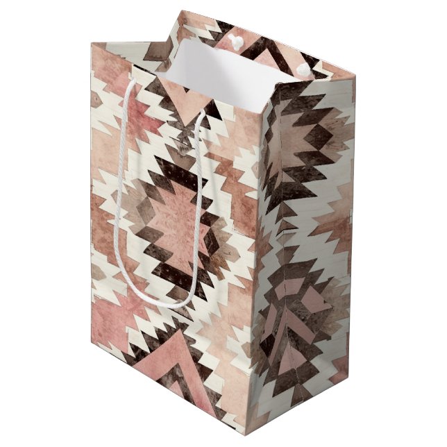 Pink Brown Cowgirl Southwestern Tribal Birthday Medium Gift Bag (Front Angled)