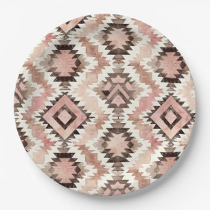 Pink Brown Cowgirl Southwestern Tribal Birthday Paper Plate