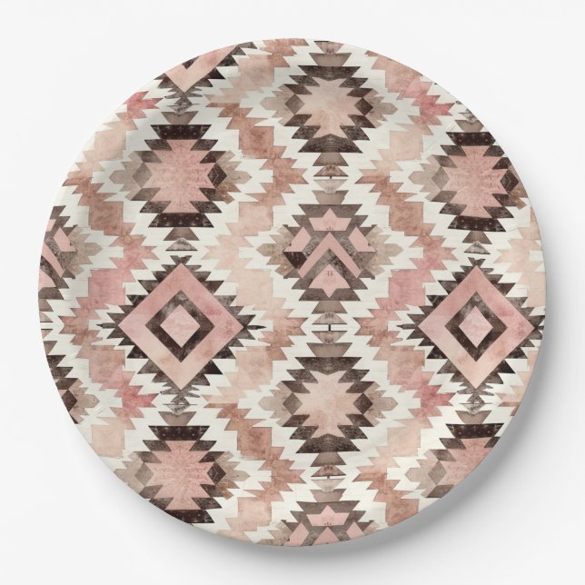 Pink Brown Cowgirl Southwestern Tribal Birthday Paper Plate (Front)