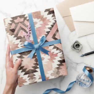 Pink Brown Cowgirl Southwestern Tribal Birthday Wrapping Paper