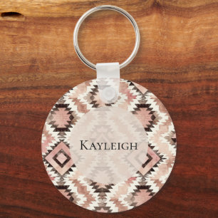 Pink Brown Cowgirl Southwestern Tribal  Key Ring