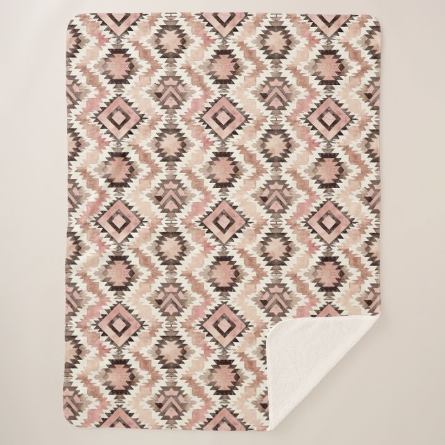 Pink Brown Cowgirl Southwestern Tribal Sherpa Blanket (Front)